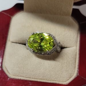 Canary Green Gemstone Halo Ring - Women Jewelry